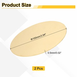 uxcell 2pcs Brass Sheets, 0.02" Thickness x 3.94" Diameter Brass Round Plate H62 Brass Metal Sheet for Crafting Carving Stamping DIY Handicrafts Models Repairs, Yellow