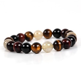Kyozudou Rutilated Quartz Tiger Eye Bracelet 0.4 inch (10 mm) Unisex Pair AAA Certified (Men's)