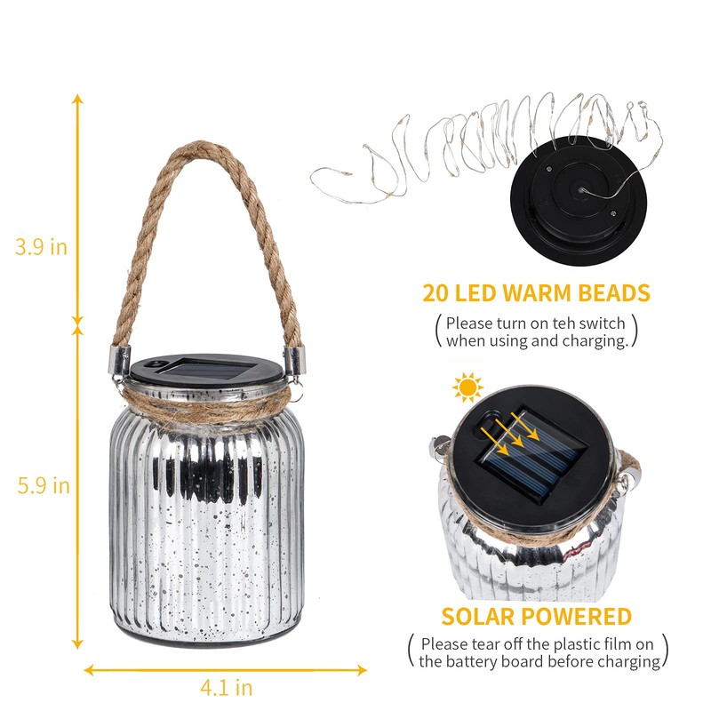 Hanging Solar Lantern Outdoor,Solar Lights Mercury Mason Jar Glass Hanging