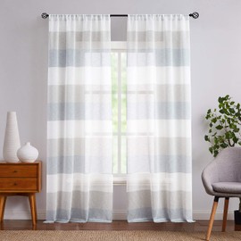 Central Park - Cortina de Lino para Ventana, Color Gris y Azul Ahumado, Bloques de Color, 95 Pulgadas de Largo, 2 Paneles de Cortinas Rústicas, 40 x 95, Para Recámara, Sala de Estar, Casa de Campo