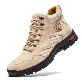 FLYLAND Men's Chukka Boots Casual Leather Shoes Ankle Shoes Non Slip Breathable Comfortable Mid Top for Driving Walking Outdoor (Apricot, 12)