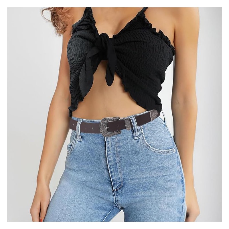 Ssumday Cinturones de piel occidentales de 1.1 pulgadas para mujer,