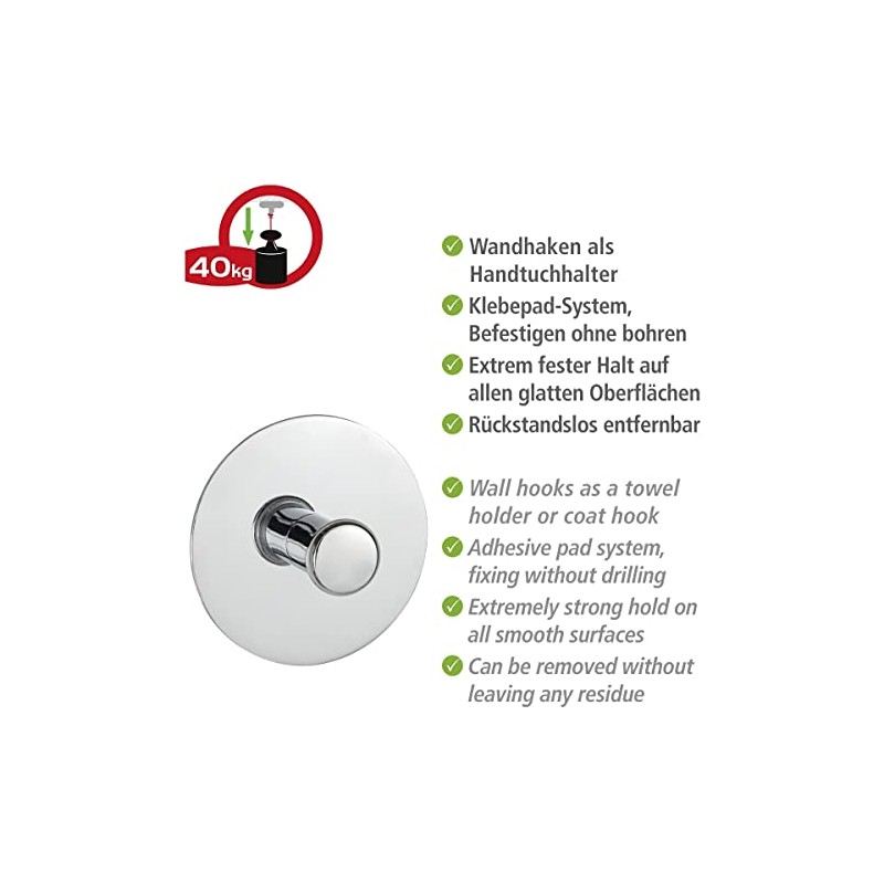 WENKO Turbo-Loc® crochet mural - fixer sans percer, Acier, 6