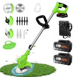 Cordless Weed Wacker with 2 Batteries, Electric Grass Trimmer, Adjustable Height, 90° Rotating Head, Lightweight Lawn Edger:_Green