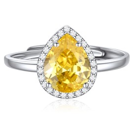 ChicSilver 9mm Pear Cut Teardrop Birthstone Promise Ring for Her, 925 Sterling Silver Simulated Yellow Topaz Citrine Gemstone Engagement Band Wedding Rings for Women November Birthstone Jewelry