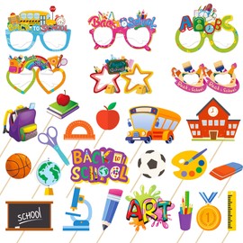 Lucleag Back to School Photo Booth Props Kit, 20Pcs Welcome Back to School Photo Props & 6Pcs Party Photo Glasses for First Day of School Decor, Photo Props for Classroom Decor Party Supplies