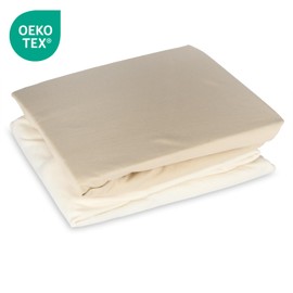 Schlummersack Fitted Sheet 60 x 120 cm - 70 x 140 Pack of 2 Beige/White, 100% Cotton, Oeko-Tex, Bed Sheet for Baby and Cot