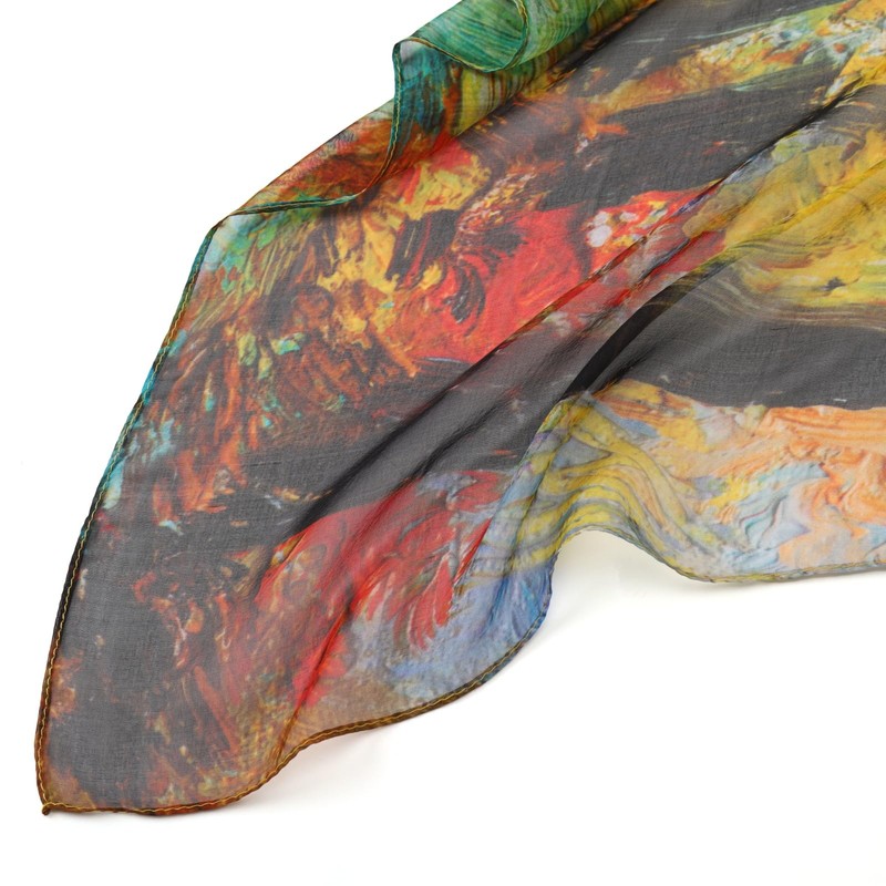 JWSilk Long Silk Chiffon Scarf Floral Print, Autumn Leaves