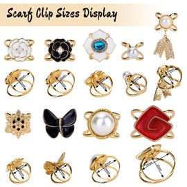 SITAKEGS Scarf Clips, 9 Pieces Shawl Clip Buckle Silk Scarves Clip Pearl Floral Enamel Scarf Ring, Clothing T-Shirt Scarf Brooches Buckle Elegant Diamante Metallic Clasp for Women Girls Decorative
