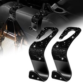 x xotic tech 2pcs Car Headrest Hooks, Bling Rhinestone Seat Back Organizers Strong and Durable Backseat Hanger Storage Crystal Purse Bag Holder Universal (Black)