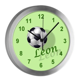CreaDesign Children's Radio-Controlled Wall Clock with Name, Children's Room Radio-Controlled Clock, with Analogue Dial, Low Noise, Children's Wall Clock, Football 2 Motif