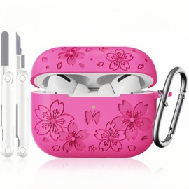 DXITROMI for Airpods Pro 2nd Generation Case - Butterfly Flowers Engraved Case for Airpods Pro Case Cover - Silicone Case Compatible with Airpods Pro 2 Case with Cleaner Kit & Keychain (Rose Red)