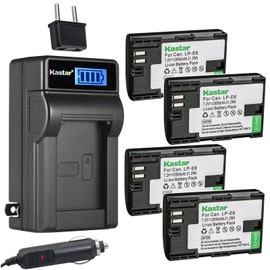 Kastar 4-Pack LP-E6 Battery and LCD AC Charger Compatible with Canon LP-E6N, LP-E6N Pro Battery, Canon LC-E6, LC-E6E Charger, Canon BG-E6, BG-E9, BG-E11, BG-E13, BG-E14, BG-E16, BG-E20, BG-E21 Grip