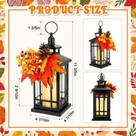 Tuanse 2 Pcs Fall Decorations for Home Rustic Metal Lantern Decorative 14 inch Thanksgiving Indoor Outdoor Decor Candle Holder Table Centerpieces with LED Lights for Hanging Patio Porch