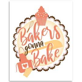 Bakers Gonna Bake Typography 11x14 Unframed Poster: Cozy Kitchen Wall Decor With Cupcake & Rolling Pin Artwork, Rustic Farmhouse Sign, Whisk & Apron Quote, Pastel Baking Illustration For Bakery Décor