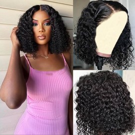 XIROM UN Glueless Wigs Human Hair Pre Plucked Pre Cut Wear and Go Glueless Curly Bob Wigs for Black Women 5x5 HD Lace Closure Wigs Wet and Wavy Wigs Human Hair 200% Density (10 inches)