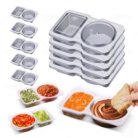 Qewro 10 Sets Double Compartment Snack Containers, Reusable Or Disposable Condiment with lids for Sauces, Ideal for On the Go Snack containers, to Go Pack