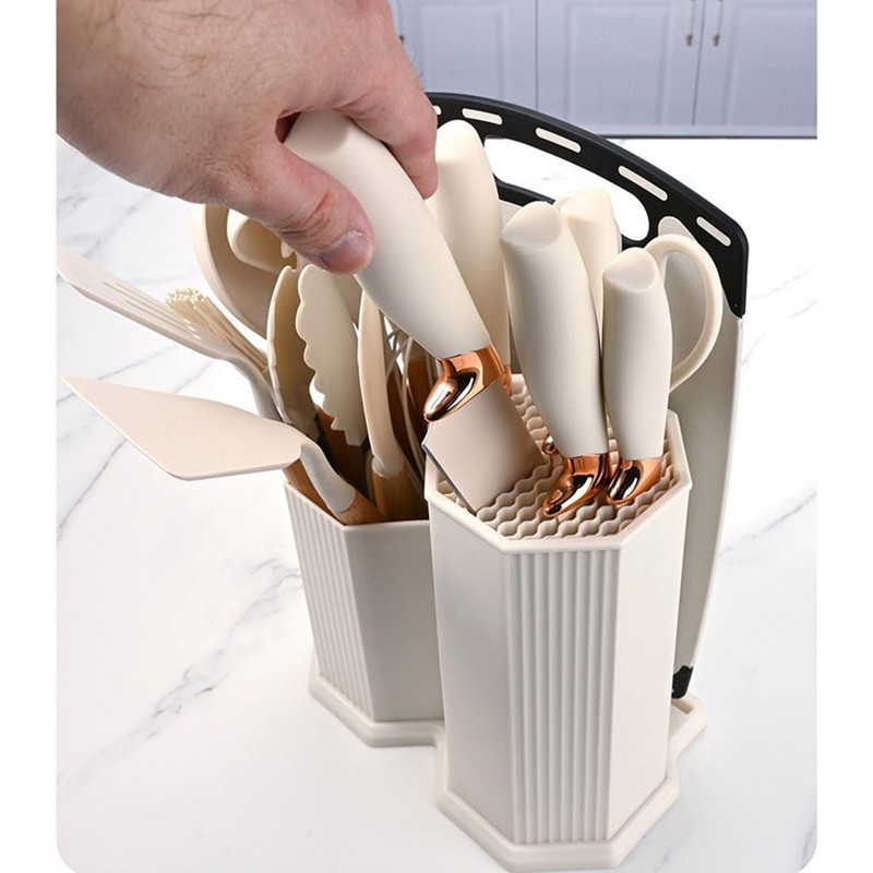 Kitchen Cooking Utensils and Knife Set with Holder Block, 19