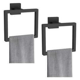 BXUYAOXMC Square Towel Ring for Bathroom, Matte Black Hand Towel Holder Wall Mount, Modern Towel Ring for Guest Bath, Black Bathroom Hardware, Towel Rings for Wall, Rust-Proof Finish 2Pcs