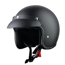 1Storm Motorcycle Mopeds Open Face Helmet Scooter Pilot Half Face Helmet with Peak Visor, Matt Black