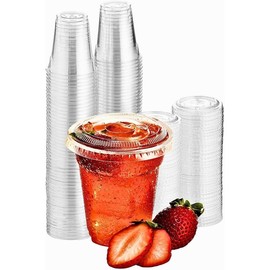Pack of 50 Clear Plastic  with Lids - Leak-proof Design for Milk Tea, Juice, or Fruit Drinks disposable coffee cup Crystal Clear - Size: 16 oz.