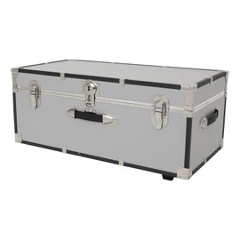 HomeStock Art Nouveau Allure Seward Explorer 30" Trunk with Wheels & Lock, Gray - 16" L X 30" W X 12.5" H, Engineered Wood Construction, Durable Recessed Wheels
