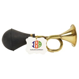 IBA Indianbeautifulart Vintage Brass Bugle Horn Retro Clown Horn Metal Air Horn with Squeeze Bulb for Old Car-Taxi-Golf Cart
