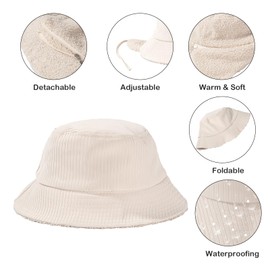 Winter Bucket Rain Hats for Women Girls with Ear Flaps Fleece Warm Autumn Waterproof Caps Earmuff Cloche Trooper Trapper Hat Beige