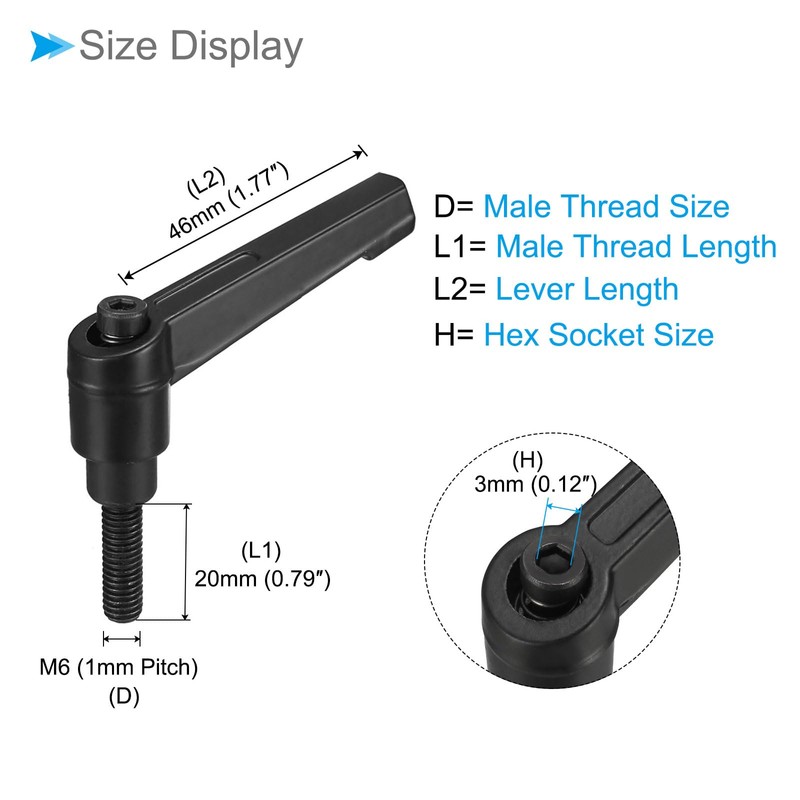 CoCud Clamp Lever Handle M6 x 20mm Male Thread Adjustable