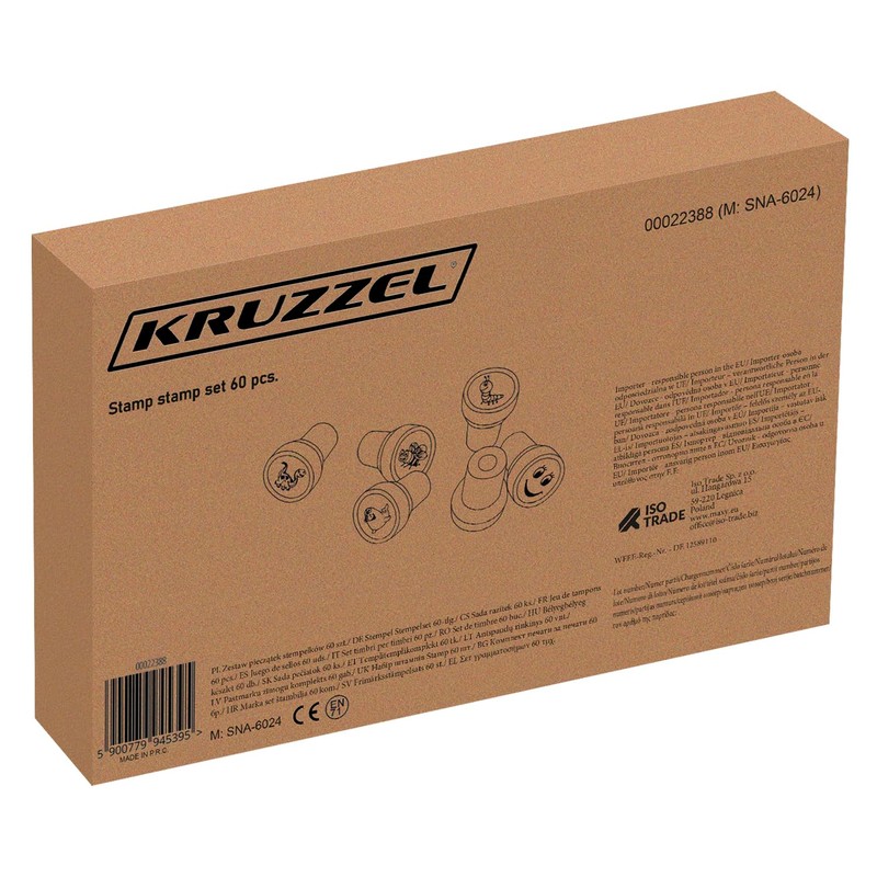 KRUZZEL 60 Piece Plastic Stamp Set for Children Self-Inking Animals