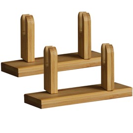 luzen 2Pcs Bamboo Folding Fan Display Stand Holder Hand Held Fan Storage Rack Holder with Rectangular Base Round Decorative Folding Fan Display Holder Shelf for Home Office Fan Display Tabletop Decor