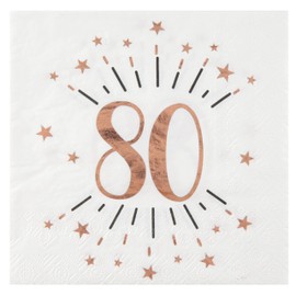 Santex 7350-80 Pack of 20 Napkins Age Glitter Metal 80 Years Rose Gold