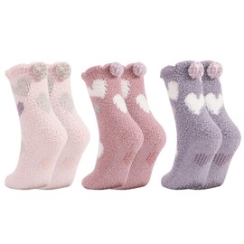 QKURT Fluffy Socks, 3 Packs Winter Fuzzy Sleep Socks Cozy Socks Slipper Socks Bed Socks for Girls Women
