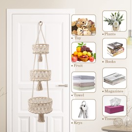 Felenny Hanging Fruit Basket, 3-tier Tassel Kitchen Hanging Fruit Baskets Storage Basket for Fruit Vegetable Storage