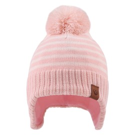 Zsedrut Kids Winter Knitted Hat Scarf Earflap Pompom Beanie Cap for Girls Boys Thick Warm Toddler Hats (Pink Stripe Hat, 4-8Y)