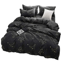 choicehot Black Duvet Cover Set Double - Zodiac Quilt Cover Constellation Star Comforter Cover Space Theme Kids Duvet Cover, Luxury Ultra Soft
