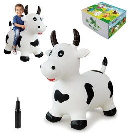 HotMax Bouncy Cow Hopping Horse Toys, Inflatable Bouncing Animal Hopper for Toddlers or Kids, Ride on Jumping Farm Toys for Boy or Girl Birthday Gift 2 3 4 Year Old (White Cow)