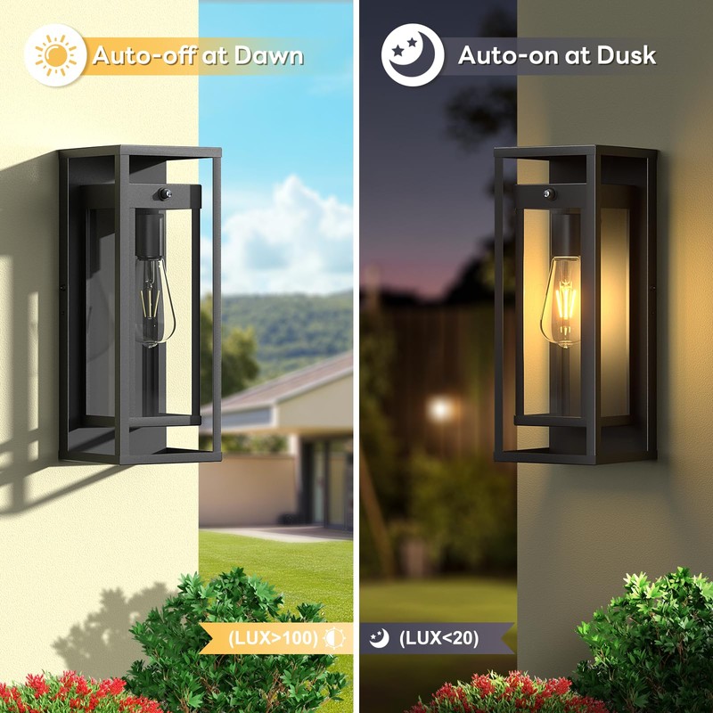 SIAFAVOI 15in Dusk to Dawn Outdoor Wall Sconce-Black Modern Exterior