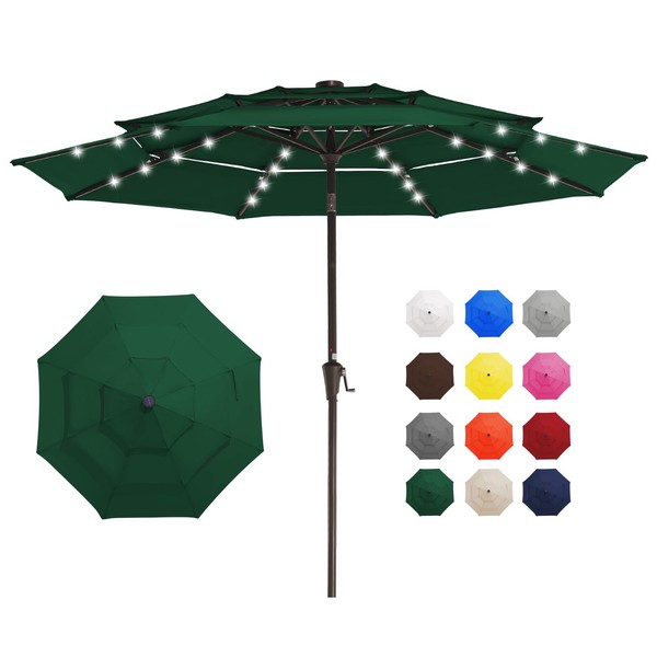 JEAREY 3 Tiers Patio Umbrella with Solar Lights 9FT Outdoor