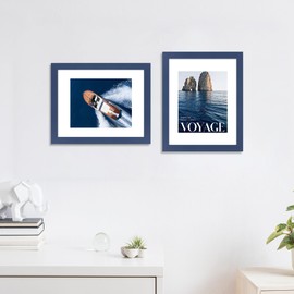 SZYUU 11x14 Picture Frame Set of 4, High Definition Real Glass, Display Pictures 8x10 with Mat or 11x14 Without Mat, Gallery Wall Hanging Photo Frames, Blue