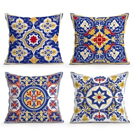 BEWQ Bohemian Geometric Throw Pillow Covers, 18X18 inch Set of 4 Square Modern Outdoor Pillow Cases Decorative Cushion Covers, for Home Couch Sofa Car Decor