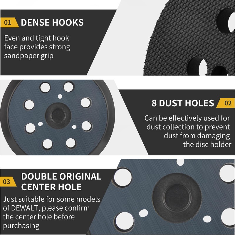 Replacement Sander Pads for Dewalt, 3 Pack 5" 8 Hole