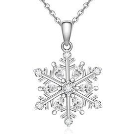 Snowflake Necklace for Women Sterling Silver Winter Snowflake Pendant Necklace Snow White Cubic Zirconia Friendship Jewelry Christmas Holiday Gifts