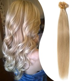 Elailite Bonding Extensions Real Hair Keratin 100% Remy Hair 1 g per Strand 14 Inches (35 cm) 40 g #24 Medium Blonde