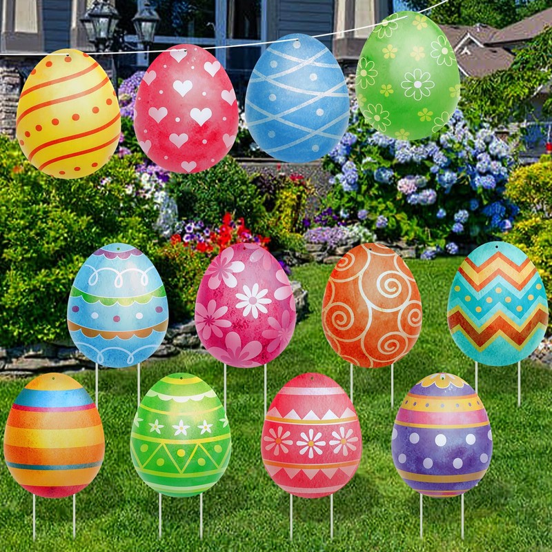 YiYa 12 Pcs Easter Egg Outdoor Decorations Waterproof Easter Garden