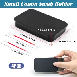 Cotton Swab Holder for Travel, 4 Pcs Portable Small Cotton Bud Holder Empty Metal Box Containers with Slide Top for Cotton Ball Toothpicks Hair Ties -Black