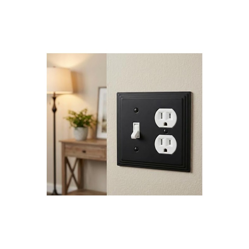 Cosmas 25068-FB Flat Black Single Toggle/Duplex Combo Electrical Outlet Wall