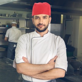 NOLITOY Adjustable Chef Hats for Men and Women, Kitchen Cooking Caps with Tie-Back Design, Breathable Catering Turbans for Restaurants, Cafes, and Kitchens (Red)