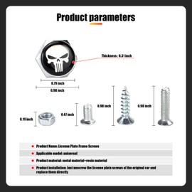 Gseigvee Pack-4 License Plate Screws Fastener Kit, White Skull Aluminum Alloy Car Anti Theft Screw Caps, License Plate Frame Decorative Screws Bolts for Car Truck Motorcycle SUV (Silver)