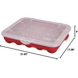 Sterilite 20 Holiday Ornament Storage Case with Lid Red Holiday Organization